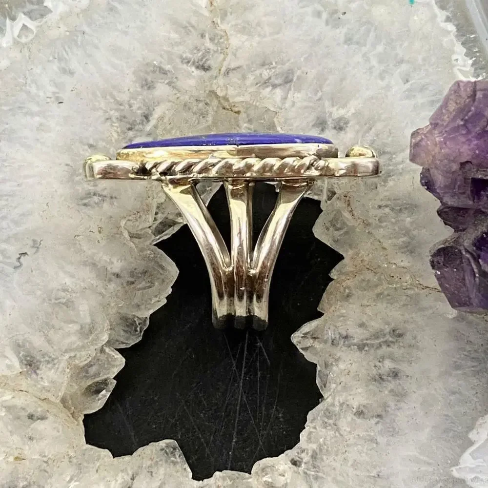 Native American Sterling Silver Lapis Decorated Teardrop Ring SZ 5.75 For Women